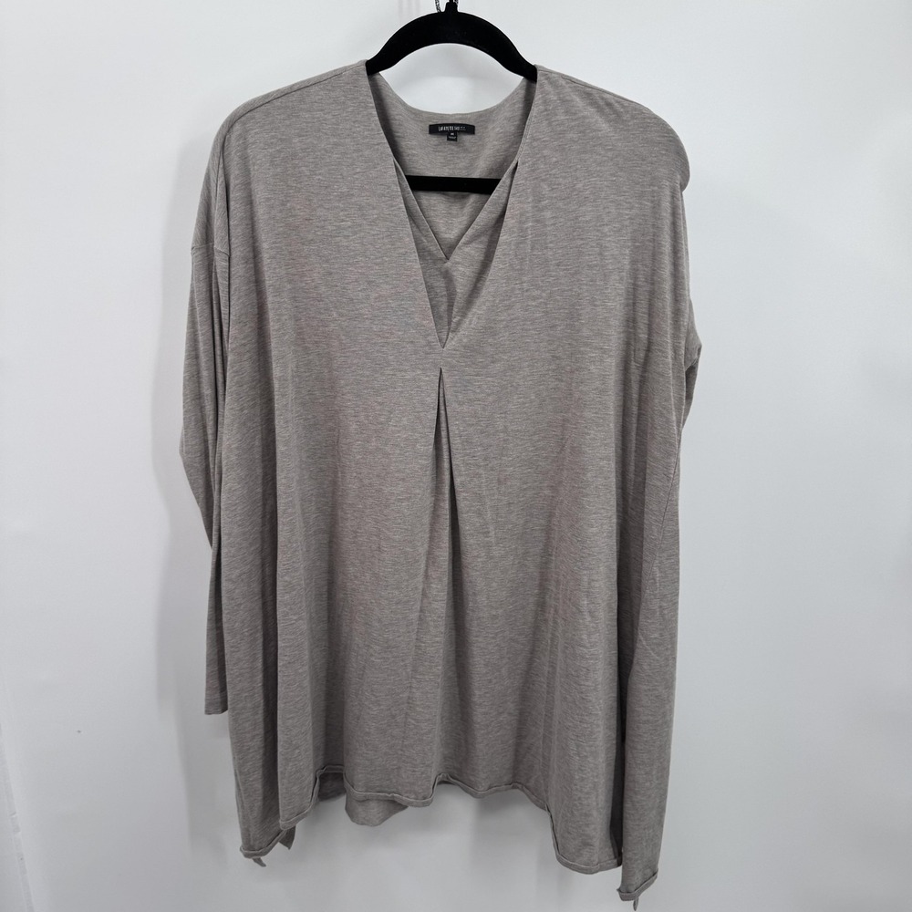 Lafayette 148 NY Women Tunic M Nickel Melange Double V-Neck Asymmetric Hem Drape